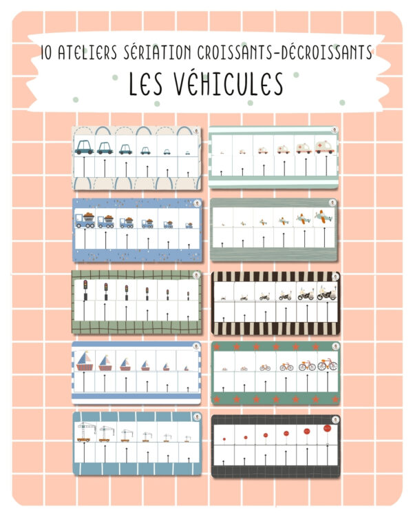 14. ateliers de sériation – Croissants & décroissants - les véhicules