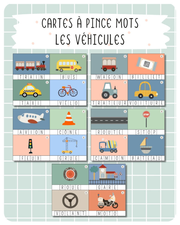 17. Cartes à Pince Mots — Les véhicules