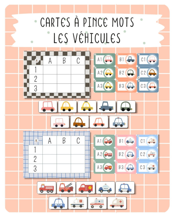 18. 2 tableaux 3x3 avec Cartes — Les véhicules