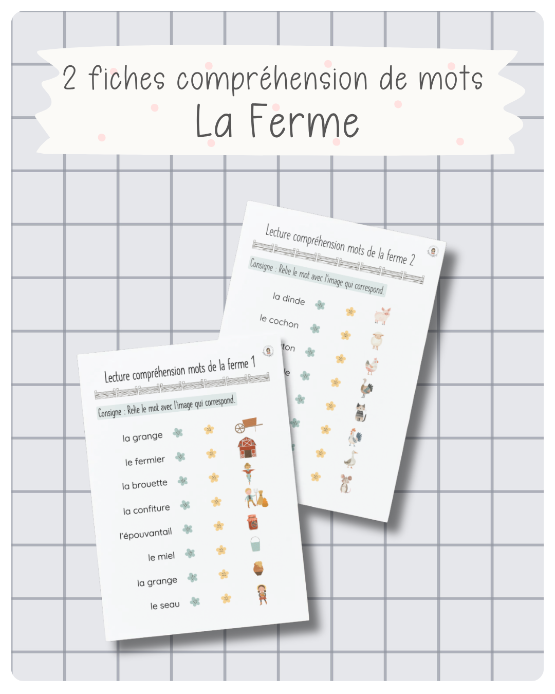 48. 2 Fiches Compréhension de Mots — La Ferme