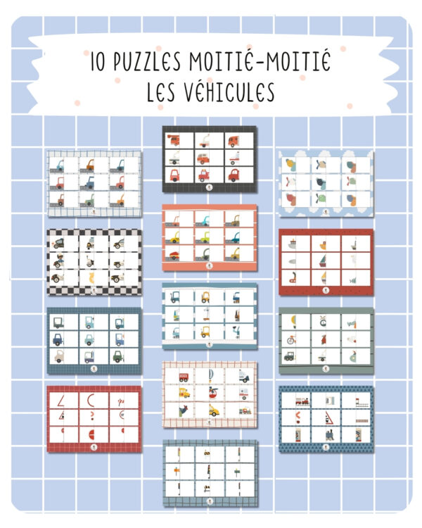 8. 12 puzzles moitié-moitié – Les véhicules