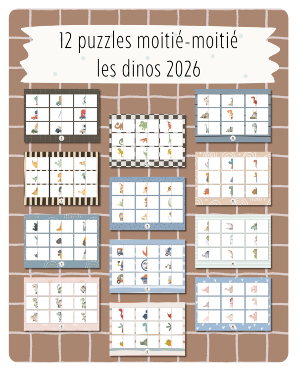 8. 12 puzzles moitié-moitié – Les dinos 2026